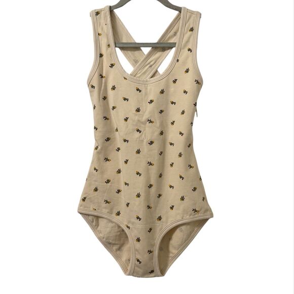 Arq Cleo Leo Bodysuit Medium Calico Yellow Dainty Organic Cotton NWT Made In USA - Picture 1 of 5